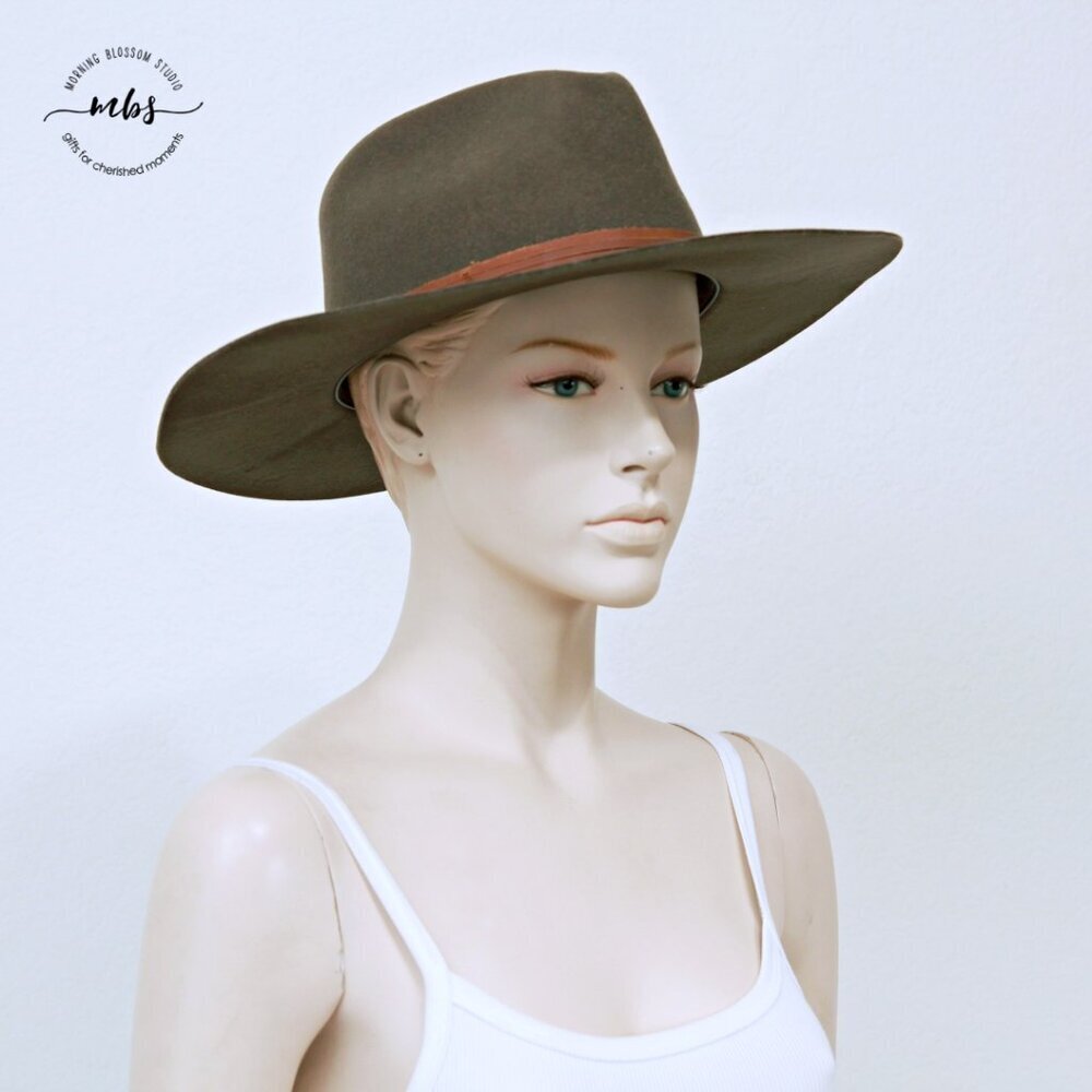 Brixton Jo Felted Wool Wide Brim Western Rancher Hat Green Brown Women L - Picture 2 of 11